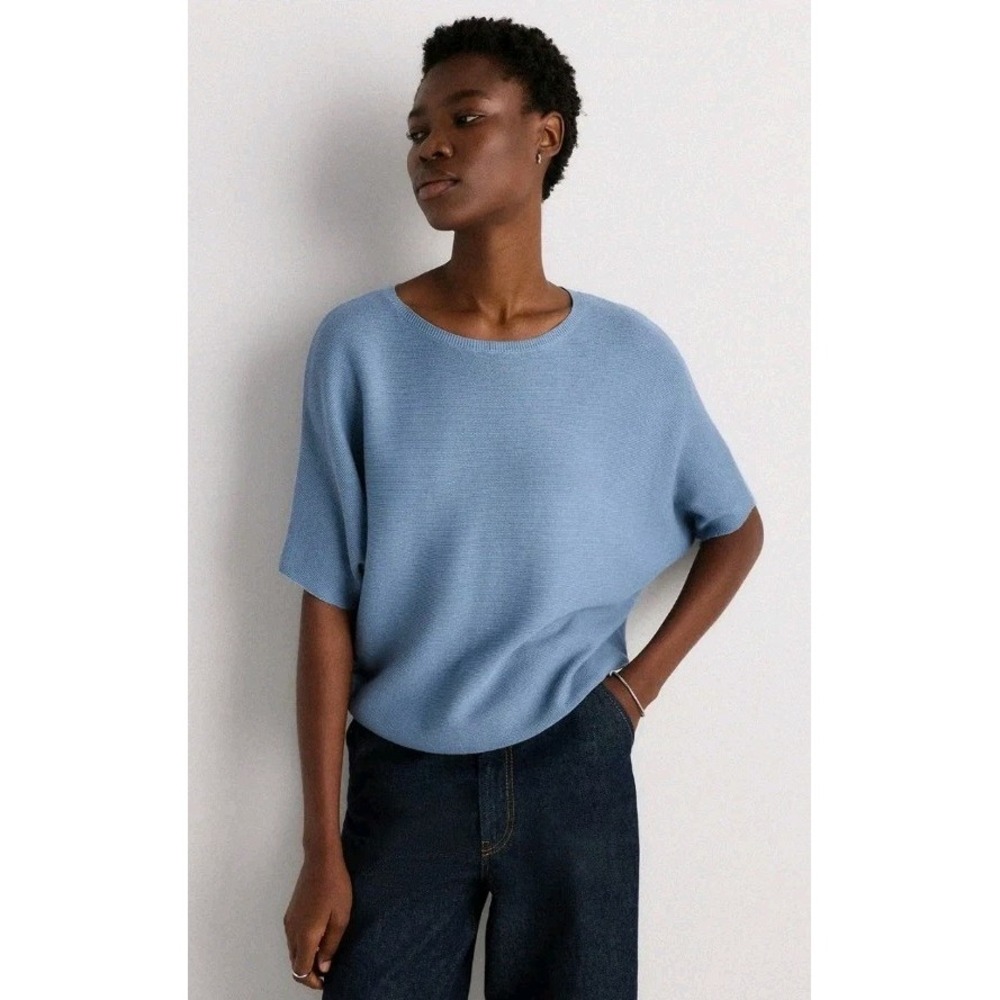 Quince Cotton Cashmere Dolman Sleeve Sweater Women's Small Blue